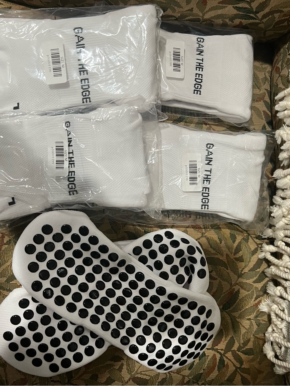 Gain The Edge White Non-Slip Athletic Crew Socks